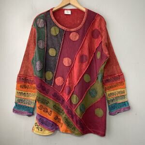 Greater Good Shirt Size XXL Dopamine Knit Artsy Rainbow Boho Hippie Patchwork